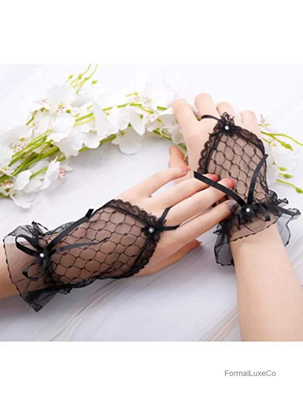 Women's Fingerless Rhinestone Lace Gloves for Wedding